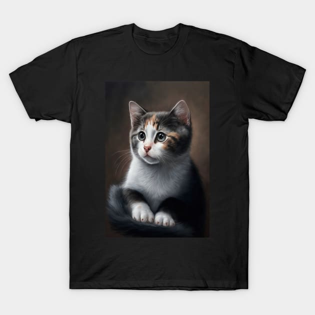 grey and white cat looking off in the distance - CGI style T-Shirt by KoolArtDistrict